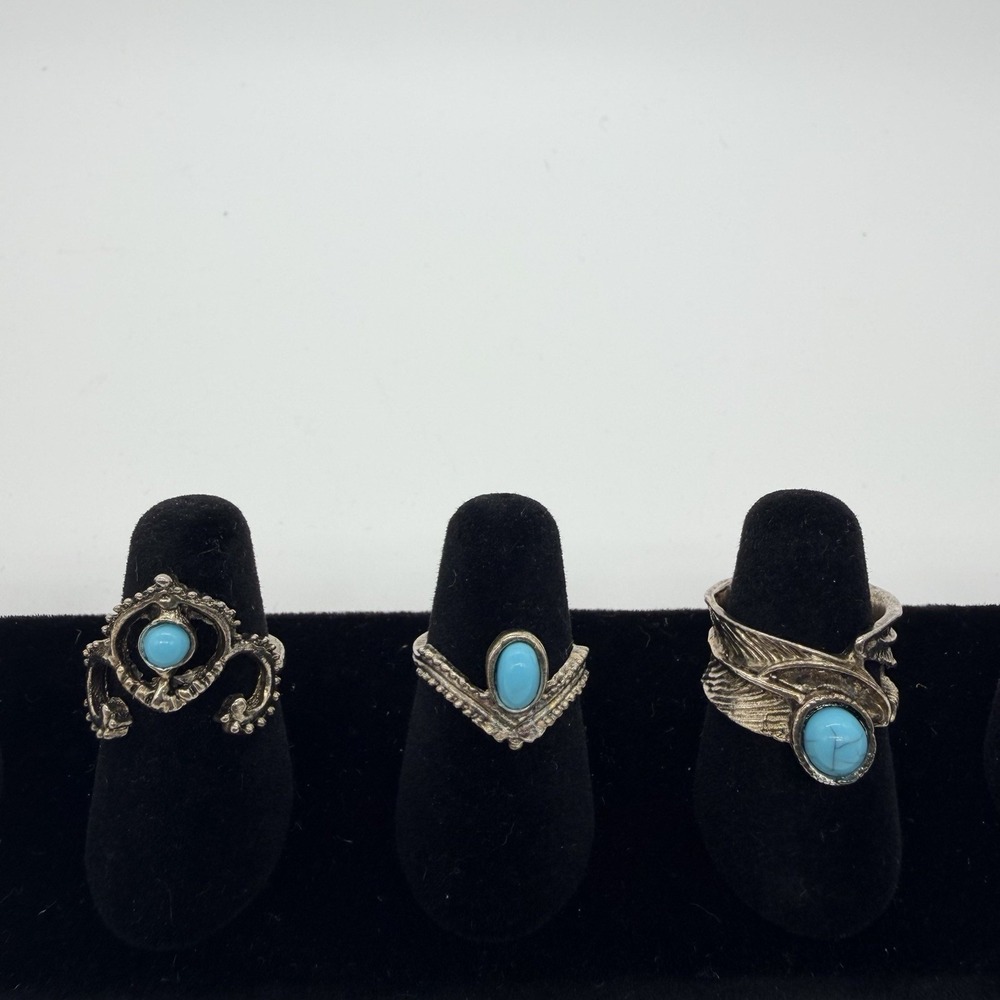 3 Vintage Southwestern Silver Turquoise Rings Size 5โ Costume Jewelry